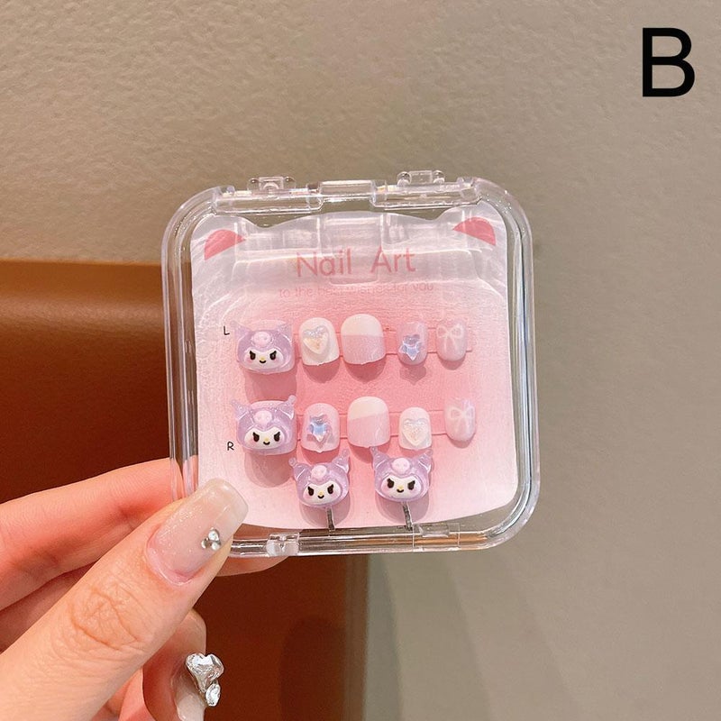 Children's 3D Sanrio cartoon nail art accessories, ear clips, exquisite transparent box nail stickers with tool kit